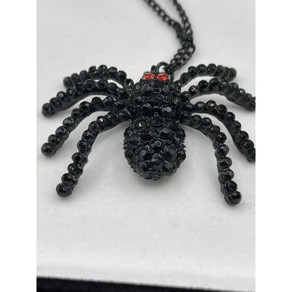 Black Sparkly Rhinestone Spider Necklace Dressy Spooky Halloween Costume Party - Picture 3 of 9